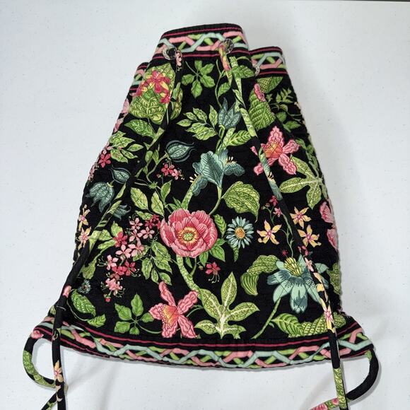 Vera Bradley Women’s Drawstring Backsack Backpack Botanica Floral Green Black - Picture 2 of 5